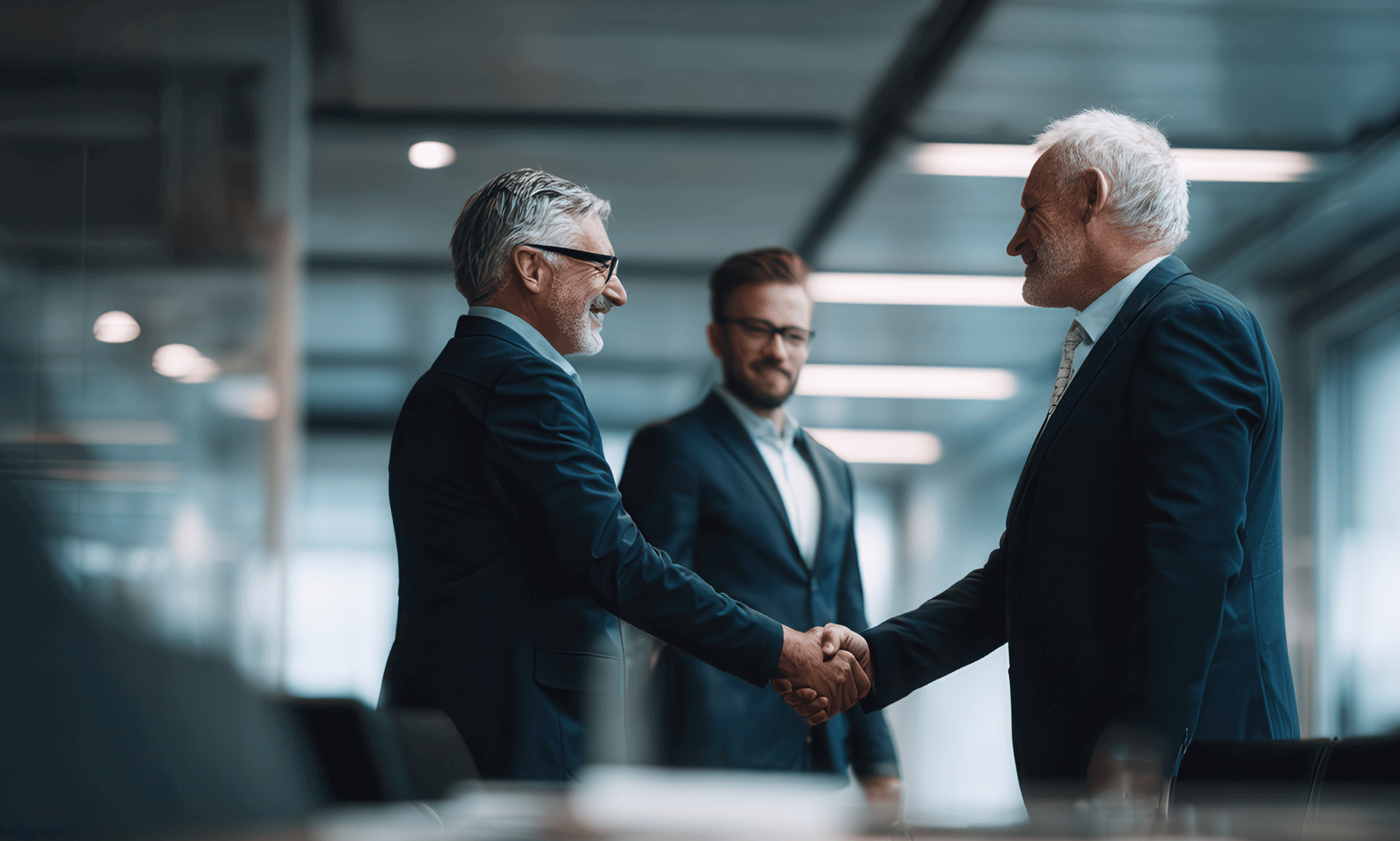 Three people two of which are shaking hands